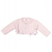 MC7104B- Pink: Baby Girls Knitted Bolero Cardigan With Bows (9-24 Months)